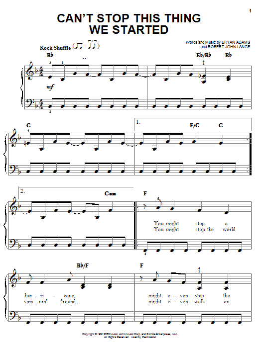 Bryan Adams Can't Stop This Thing We Started sheet music notes and chords. Download Printable PDF.