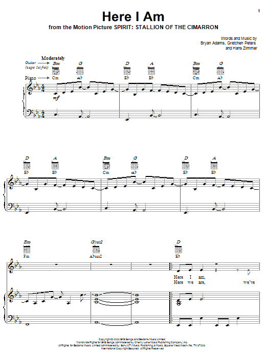 Bryan Adams Here I Am (End Title) sheet music notes and chords - Download Printable PDF and start playing in minutes.