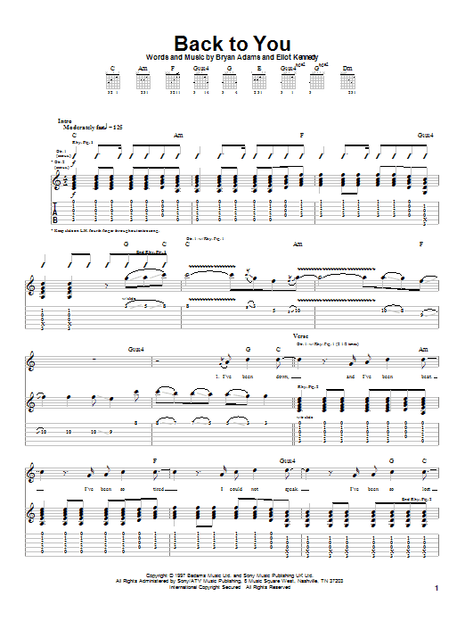 Learn to play Bryan Adams Back To You sheet music for Guitar Tab in minutes. Bryan Adams Back To You sheet music notes and chords. Download Printable PDF.
