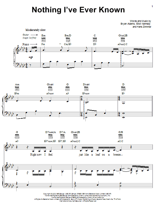 Learn to play Bryan Adams Nothing I've Ever Known sheet music for Piano, Vocal & Guitar (Right-Hand Melody) in minutes. Bryan Adams Nothing I've Ever Known sheet music notes and chords. Download Printable PDF.