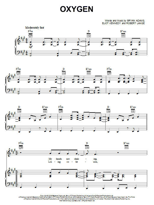 Bryan Adams Oxygen sheet music notes and chords. Download Printable PDF.