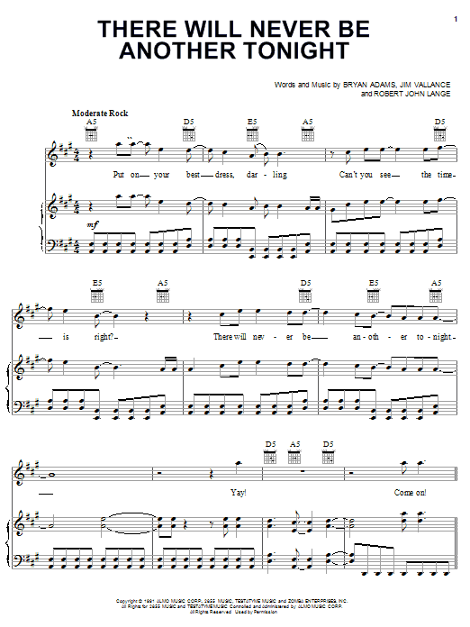 Bryan Adams There Will Never Be Another Tonight Sheet Music Pdf