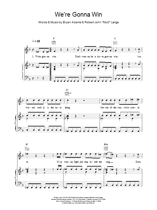 Bryan Adams We're Gonna Win sheet music notes and chords. Download Printable PDF.