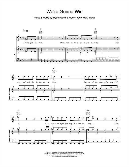 Bryan Adams We're Gonna Win sheet music notes and chords. Download Printable PDF.