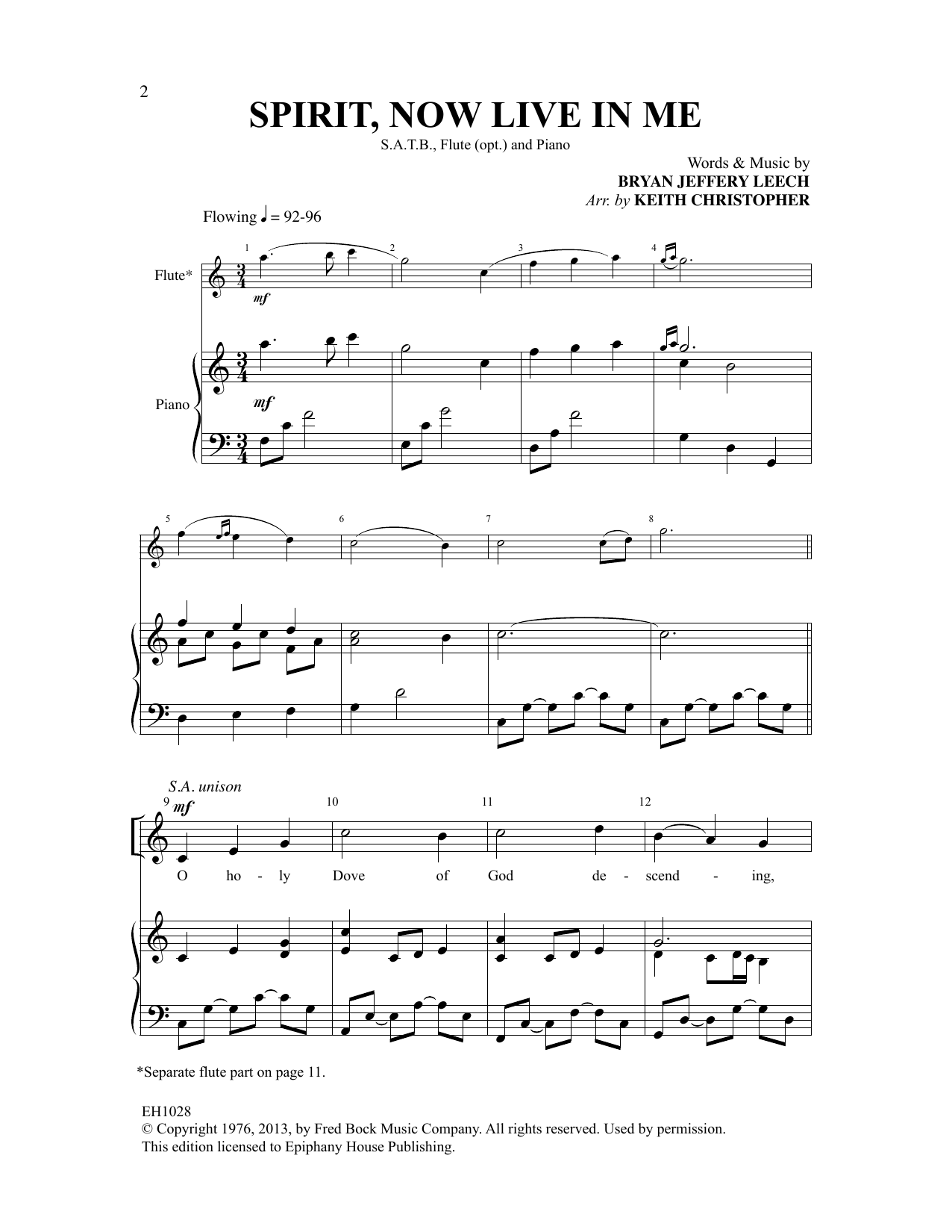 Learn to play Bryan Jeffrey Leech Spirit, Now Live In Me (arr. Keith Christopher) sheet music for SATB Choir in minutes. Price: 3.9900$ Bryan Jeffrey Leech Spirit, Now Live In Me (arr. Keith Christopher) sheet music notes and chords arranged for SATB Choir