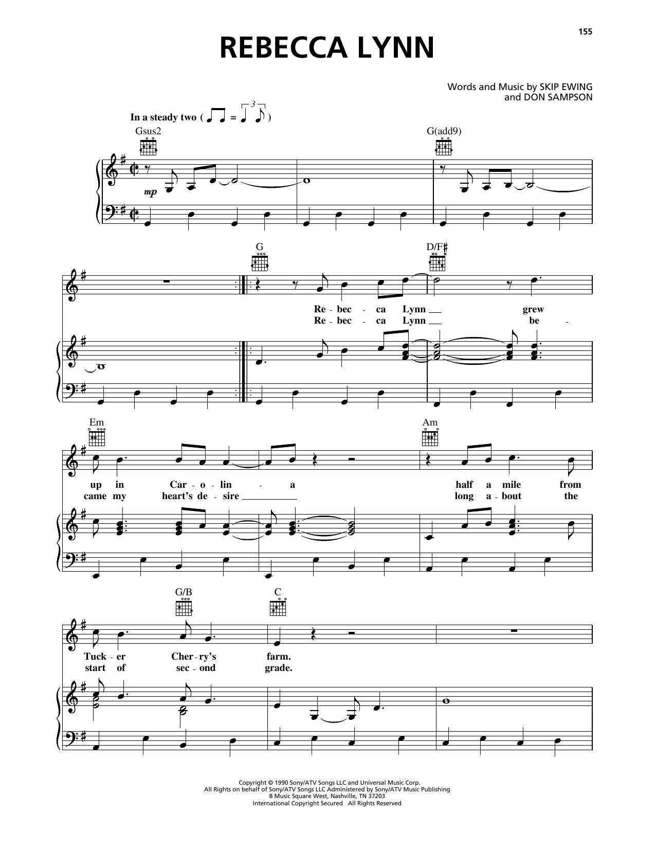 Bryan White Rebecca Lynn sheet music notes and chords. Download Printable PDF.