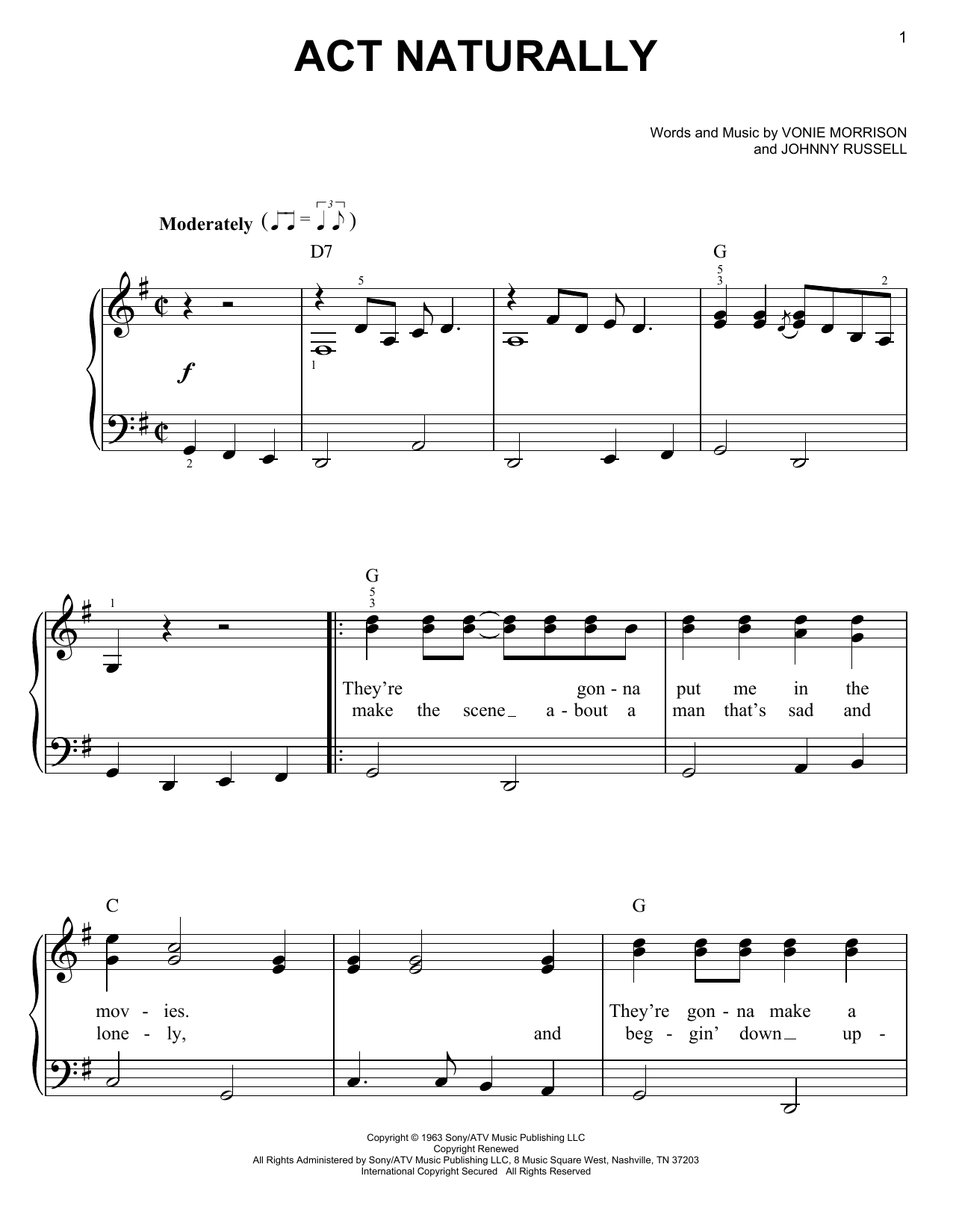 Buck Owens Act Naturally sheet music notes and chords. Download Printable PDF.