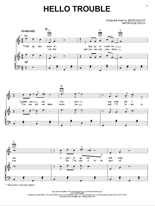 Buck Owens Hello Trouble sheet music notes and chords. Download Printable PDF.