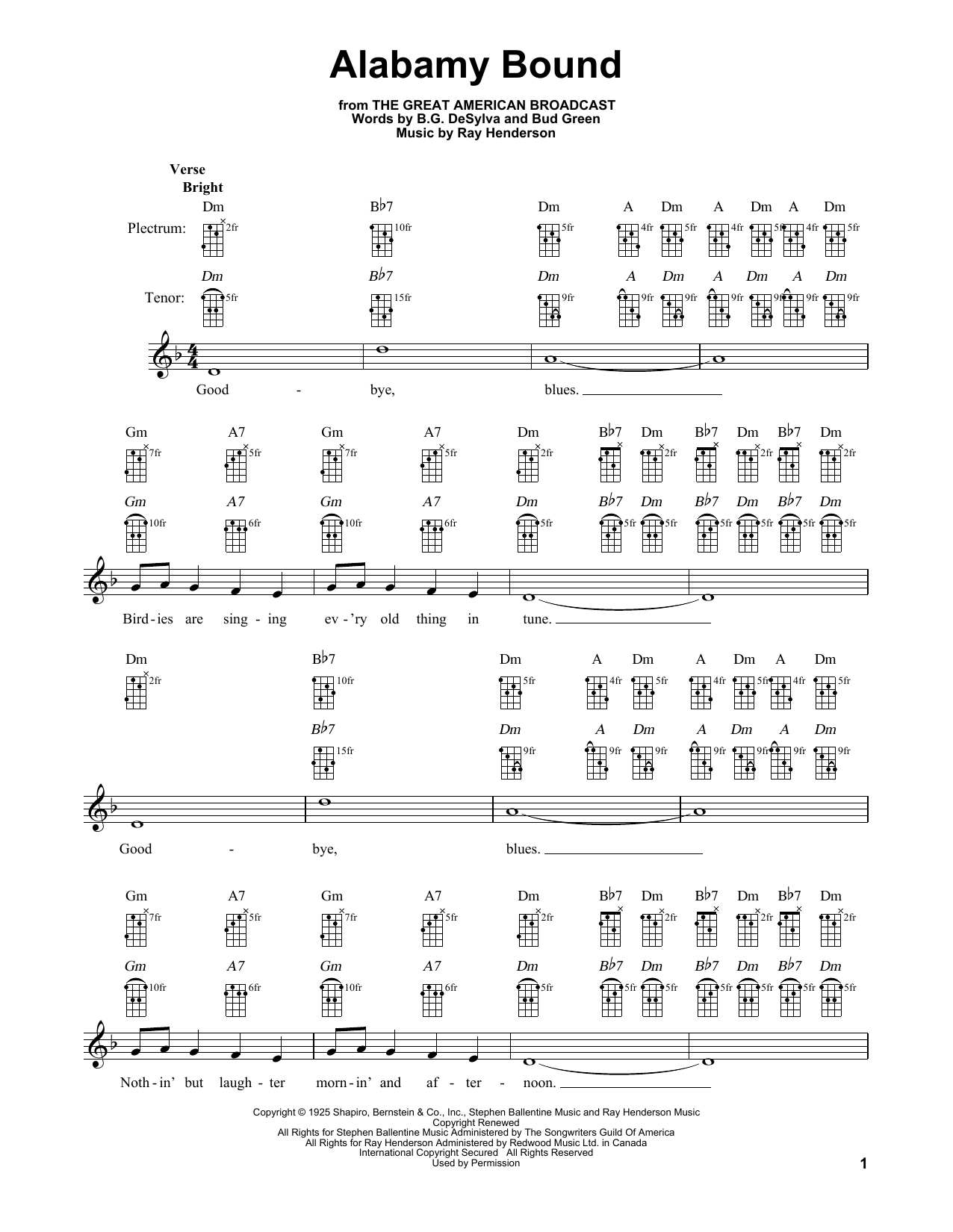 Bud Green Alabamy Bound sheet music notes and chords. Download Printable PDF.