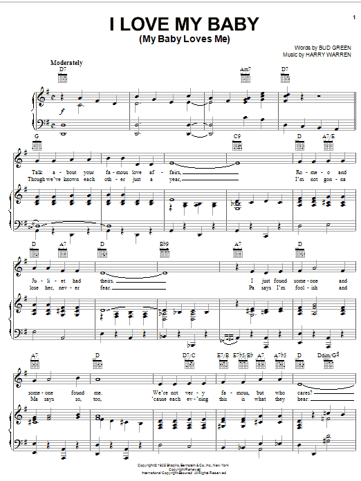 Bud Green I Love My Baby My Baby Loves Me Sheet Music Pdf Notes Chords Standards Score Piano Vocal Guitar Right Hand Melody Download Printable Sku 50308