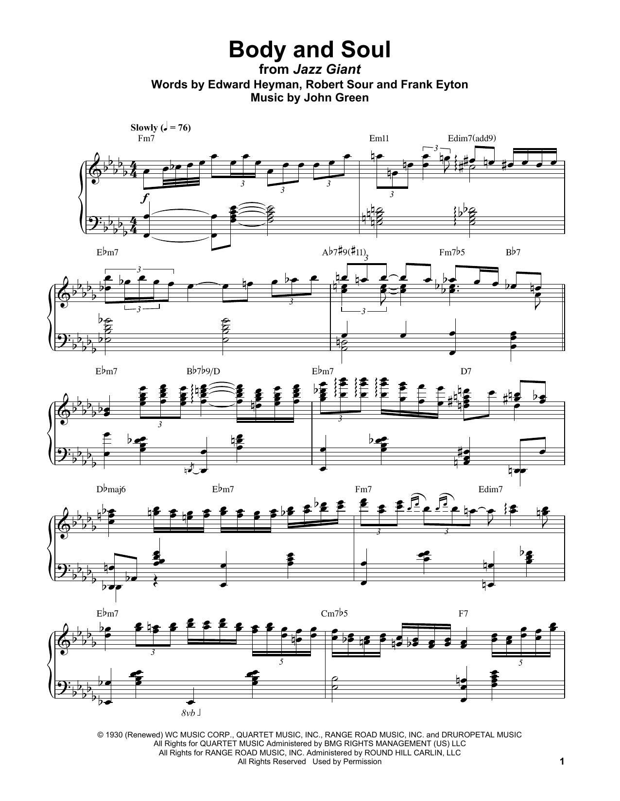 Bud Powell Body And Soul sheet music notes and chords. Download Printable PDF.