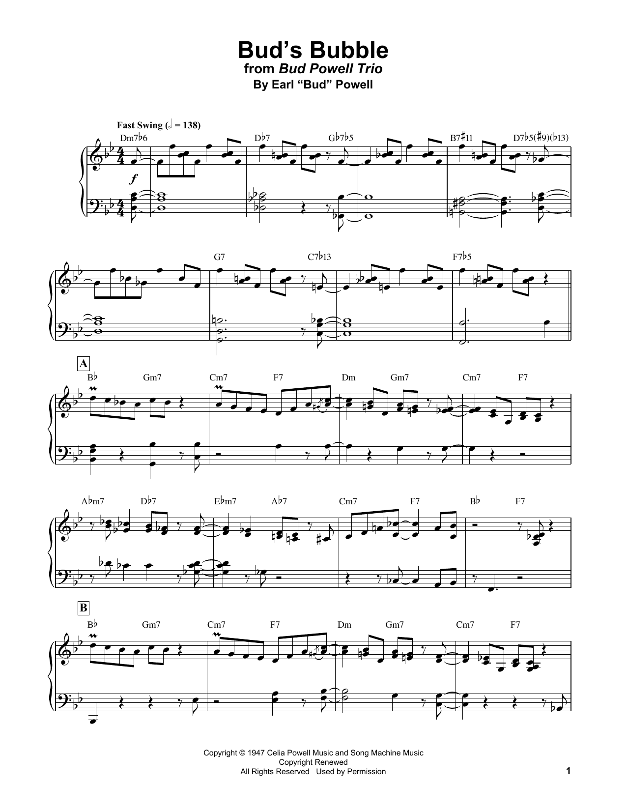 Bud Powell Bud's Bubble sheet music notes and chords. Download Printable PDF.