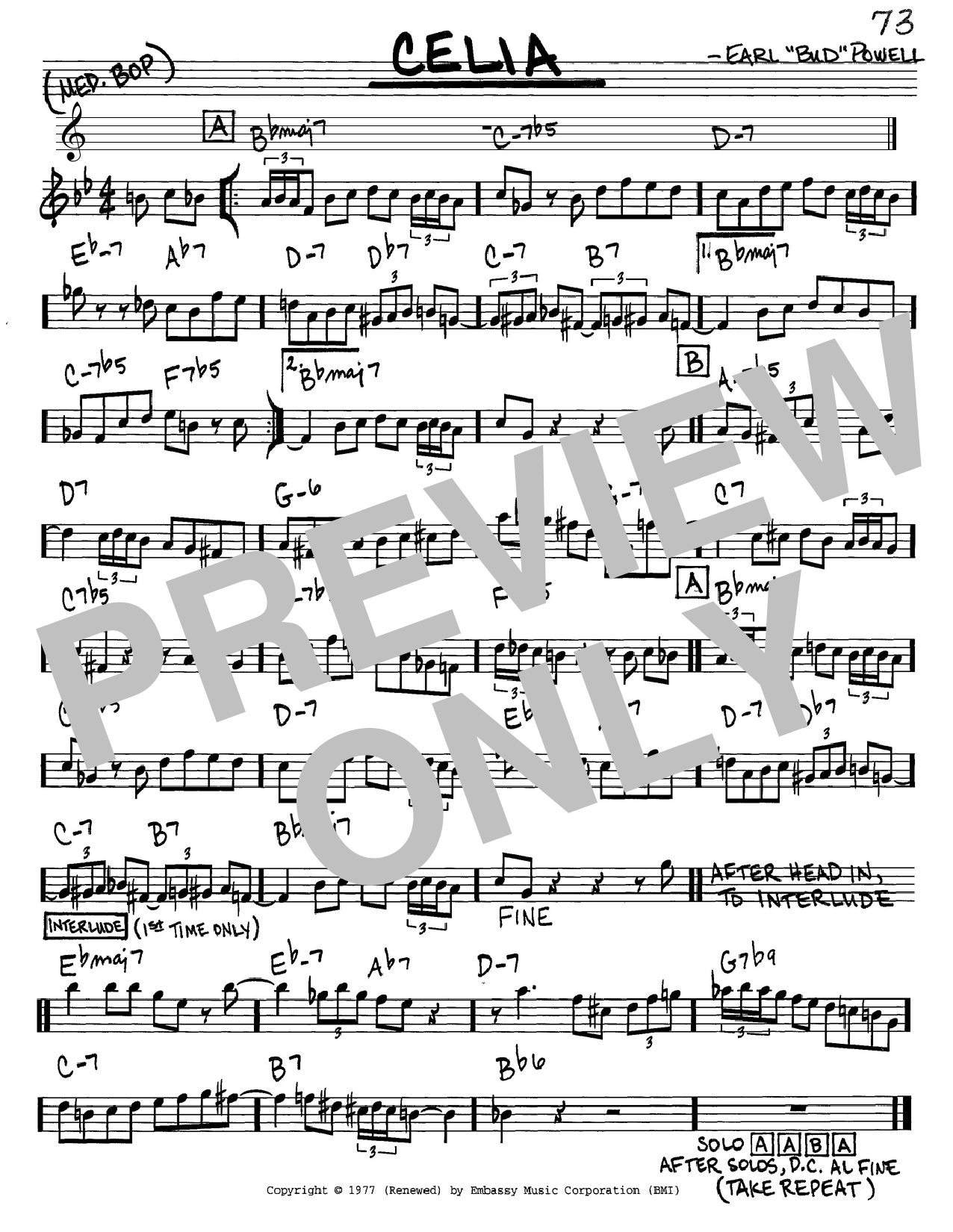 Bud Powell Celia sheet music notes and chords. Download Printable PDF.