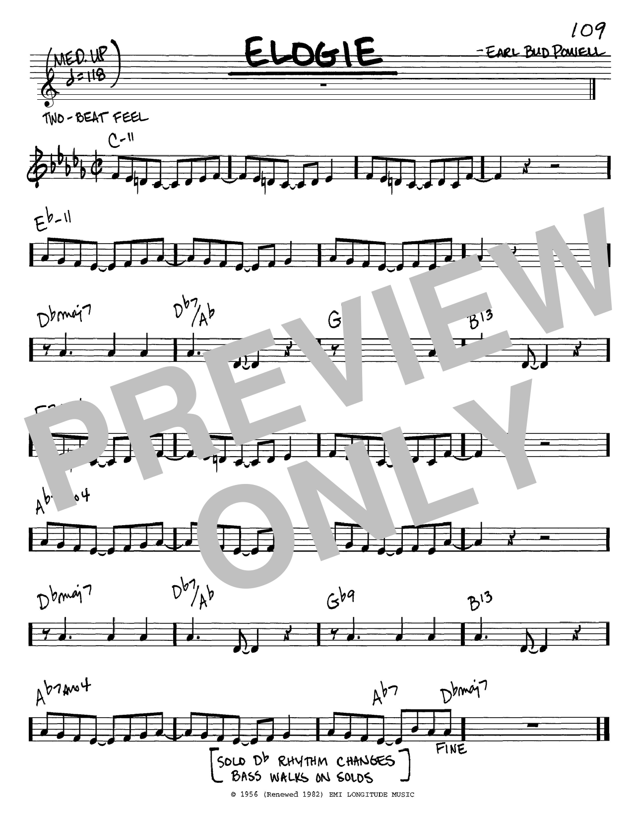 Bud Powell Elogie sheet music notes and chords. Download Printable PDF.