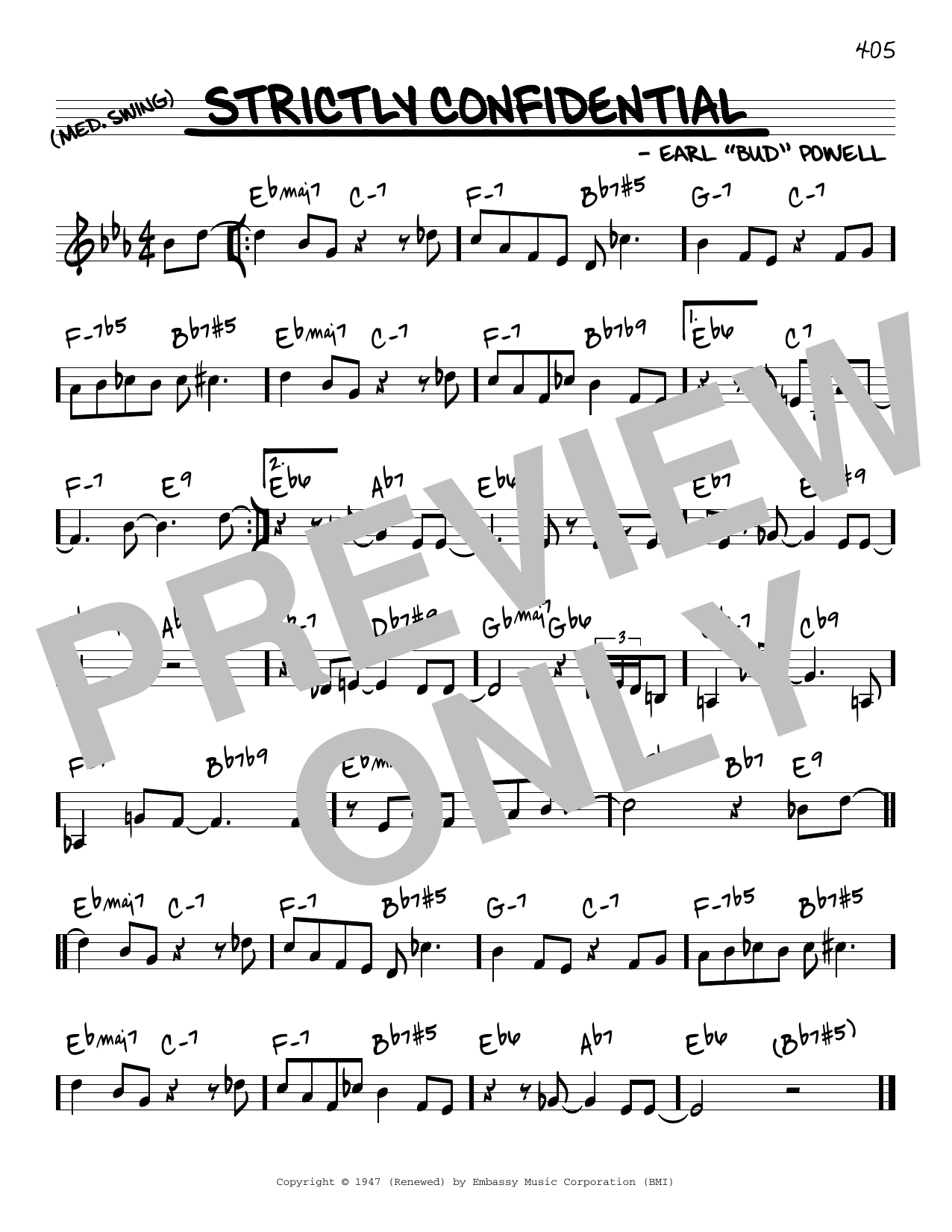 Bud Powell Strictly Confidential sheet music notes and chords. Download Printable PDF.