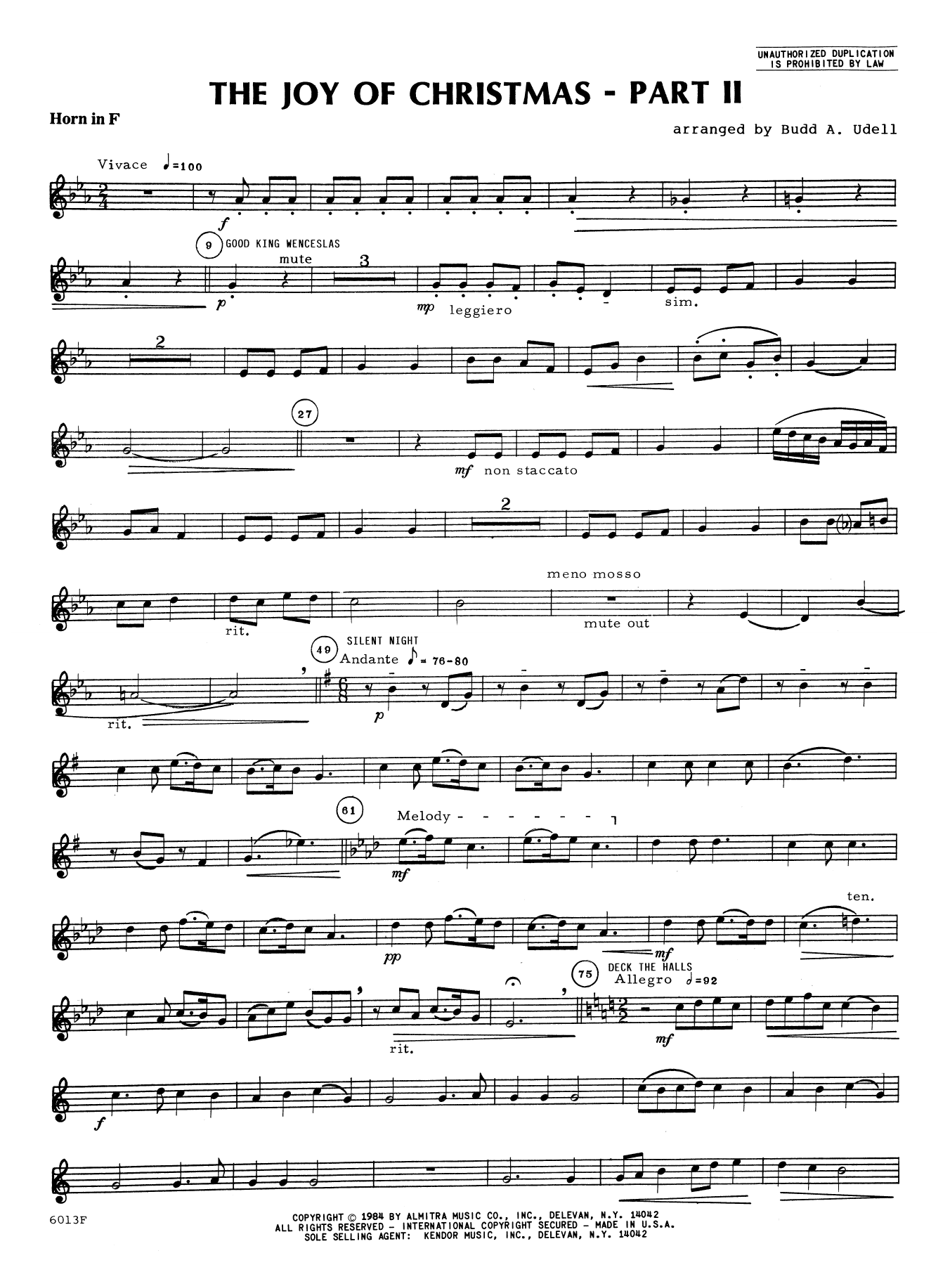 Learn to play Budd A. Udell The Joy of Christmas Part 2 - Horn in F sheet music for Brass Ensemble in minutes. Price: 7.8900$ Budd A. Udell The Joy of Christmas Part 2 - Horn in F sheet music notes and chords. Download Printable PDF.