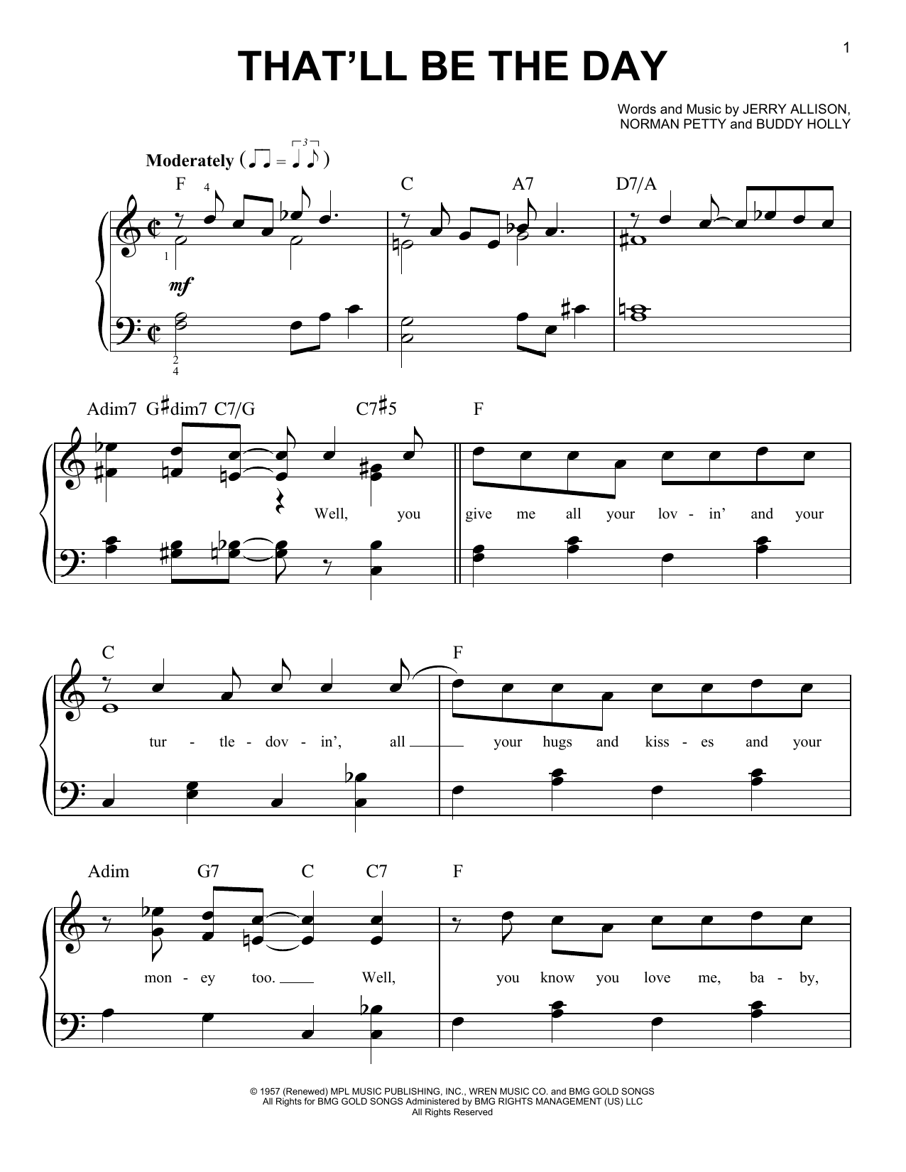 Buddy Holly That'll Be The Day sheet music notes and chords. Download Printable PDF.