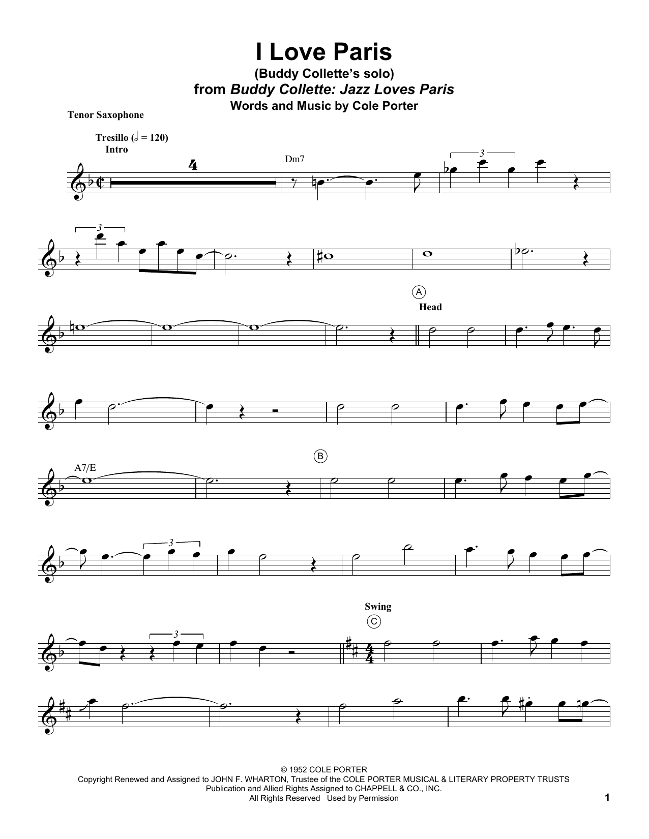 Buddy Collette I Love Paris sheet music notes and chords. Download Printable PDF.