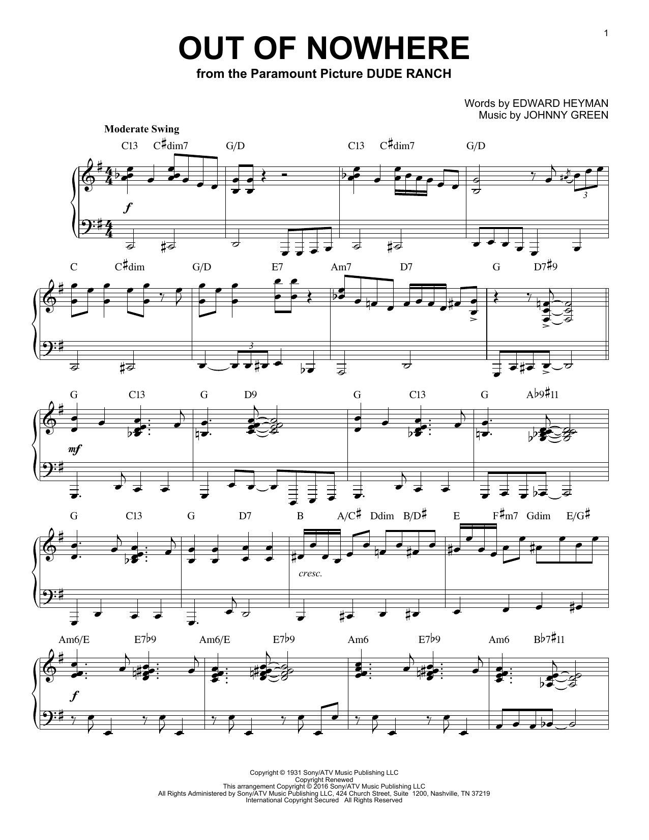 Buddy De Franco Out Of Nowhere Arr Brent Edstrom Sheet Music