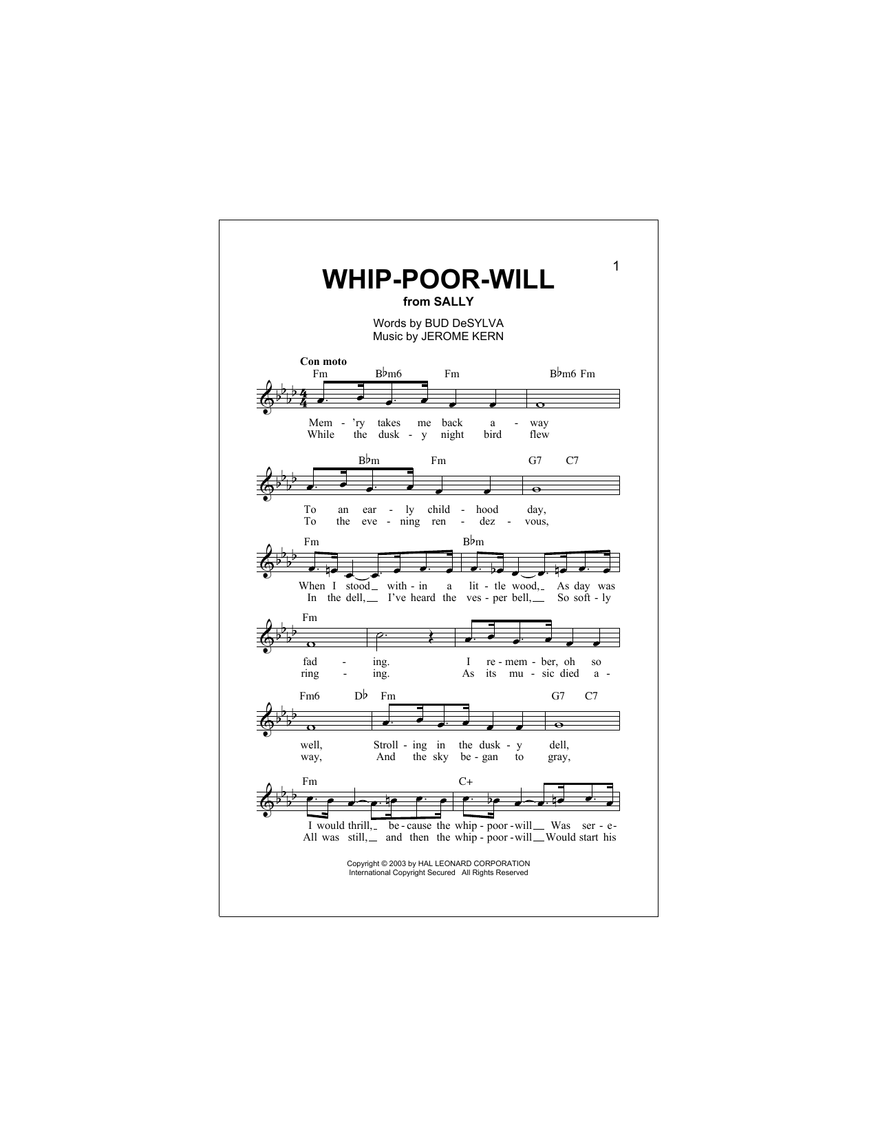Learn to play Buddy DeSylva Whip-Poor-Will sheet music for Lead Sheet / Fake Book in minutes. Buddy DeSylva Whip-Poor-Will sheet music notes and chords. Download Printable PDF.