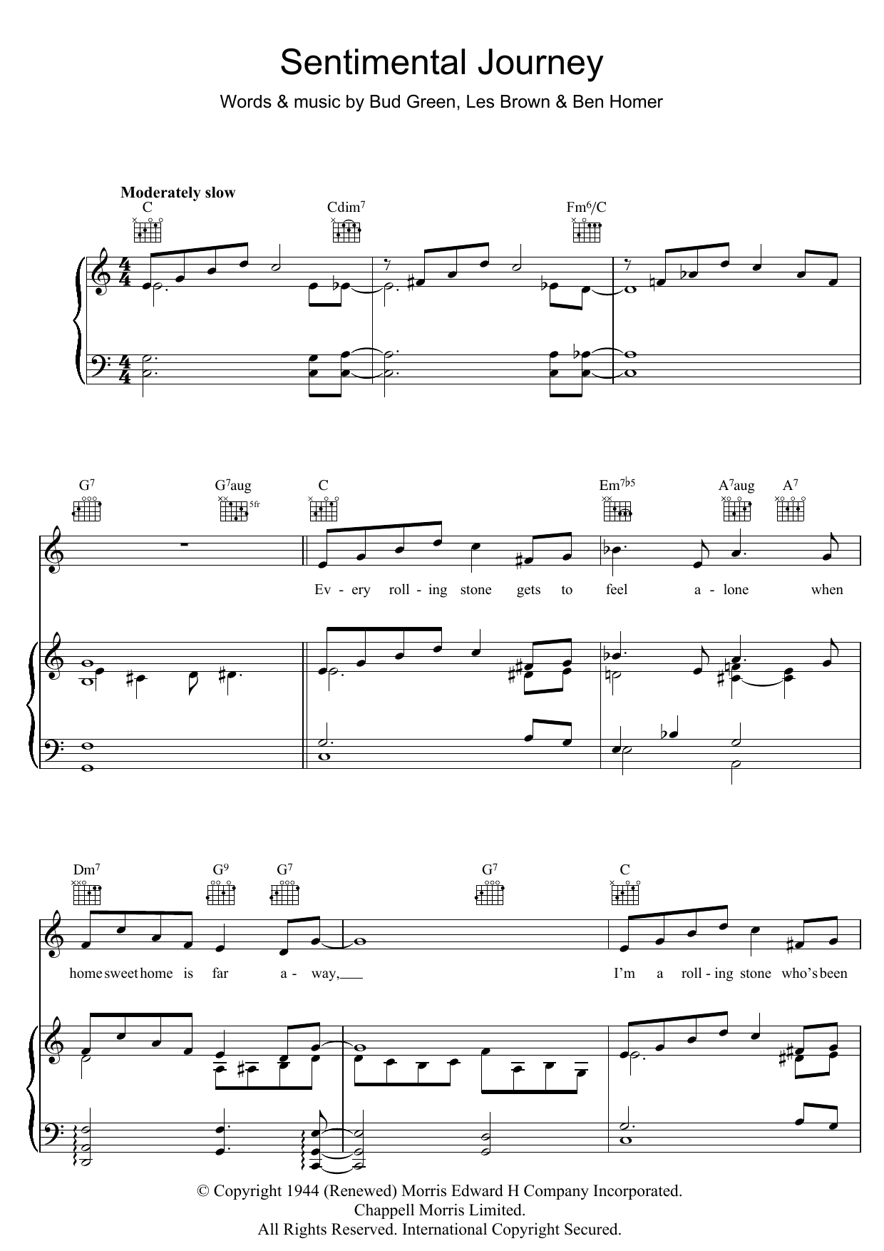 Bud Green Sentimental Journey sheet music notes and chords. Download Printable PDF.