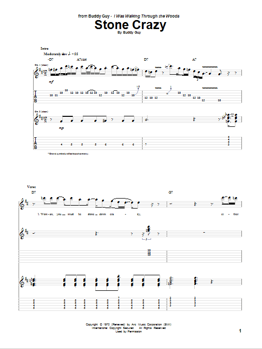 Buddy Guy Stone Crazy sheet music notes and chords. Download Printable PDF.