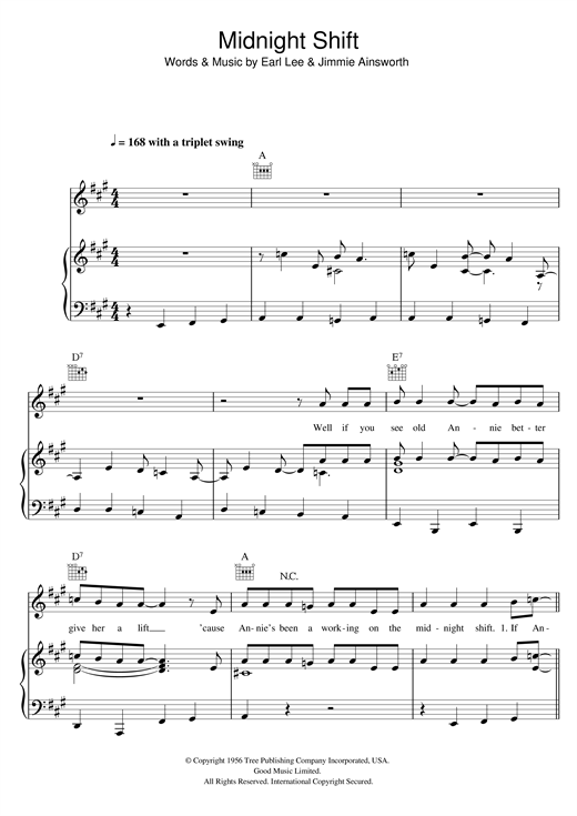 Buddy Holly Midnight Shift sheet music notes and chords. Download Printable PDF.