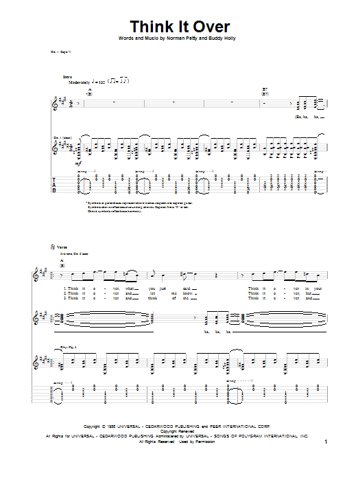 Buddy Holly Think It Over sheet music notes and chords. Download Printable PDF.