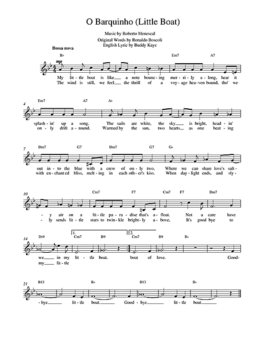 Buddy Kaye Little Boat (O Barquinho) sheet music notes and chords. Download Printable PDF.