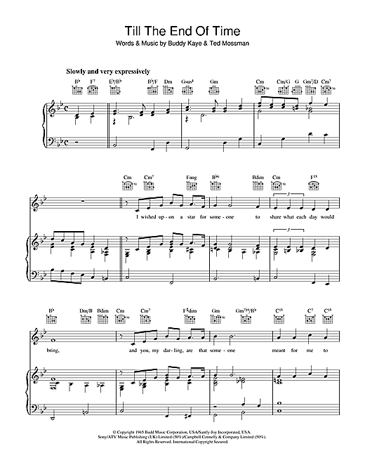 Learn to play Buddy Kaye Till The End Of Time sheet music for Lead Sheet / Fake Book in minutes. Price: 5.9900$ Buddy Kaye Till The End Of Time sheet music notes and chords arranged for Lead Sheet / Fake Book