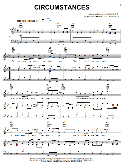 Buju Banton Circumstances sheet music notes and chords. Download Printable PDF.