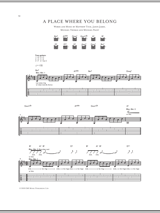 Bullet for My Valentine A Place Where You Belong sheet music notes and chords. Download Printable PDF.