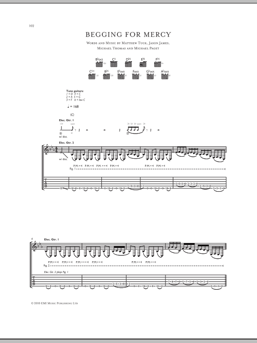 Learn to play Bullet for My Valentine Begging For Mercy sheet music for Guitar Tab in minutes. Price: 7.8900$ Bullet for My Valentine Begging For Mercy sheet music notes and chords arranged for Guitar Tab