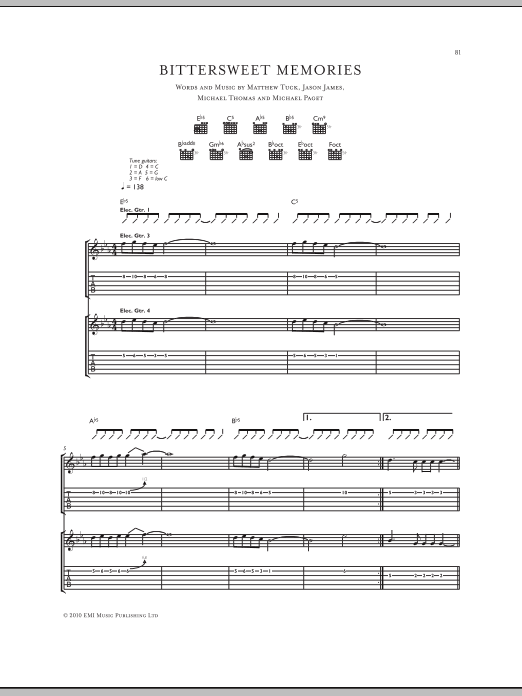 Bullet for My Valentine Bittersweet Memories sheet music notes and chords. Download Printable PDF.