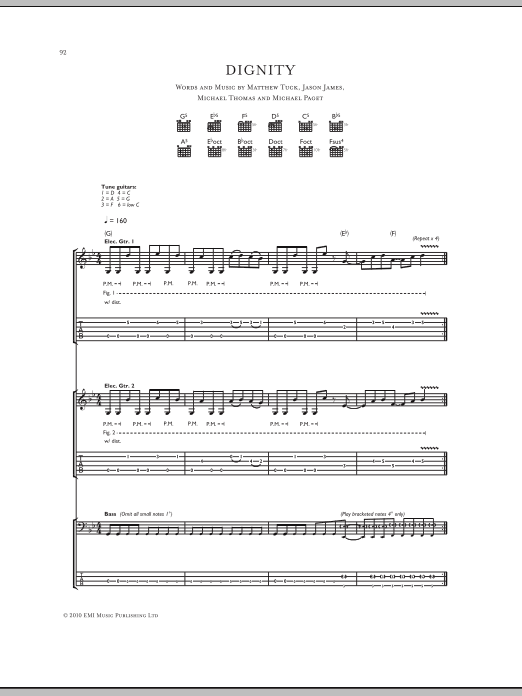 Bullet for My Valentine Dignity sheet music notes and chords. Download Printable PDF.