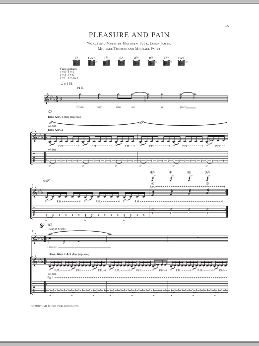 Learn to play Bullet for My Valentine Pleasure And Pain sheet music for Guitar Tab in minutes. Price: 7.8900$ Bullet for My Valentine Pleasure And Pain sheet music notes and chords arranged for Guitar Tab
