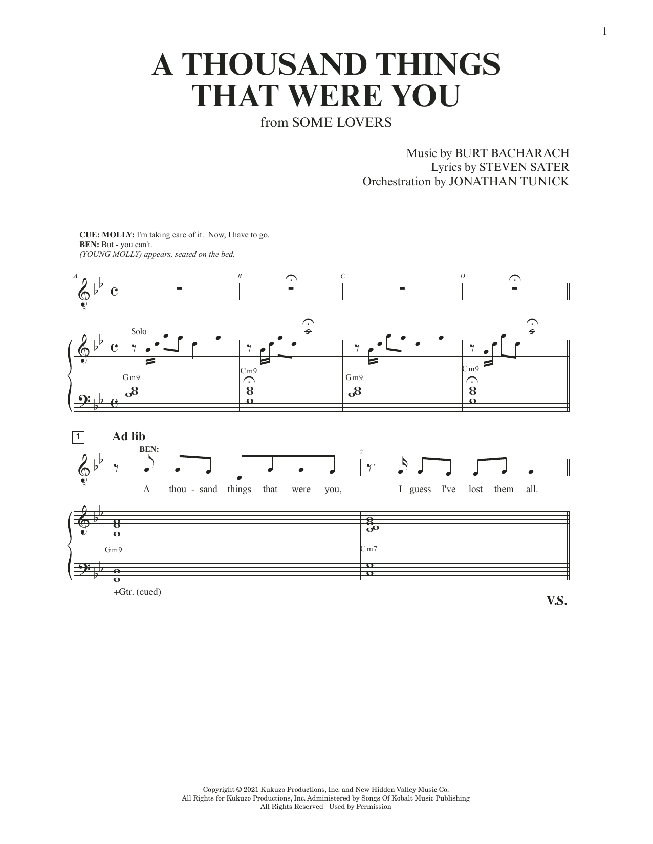 Burt Bacharach & Steven Sater A Thousand Things That Were You (from Some Lovers) sheet music notes and chords. Download Printable PDF.