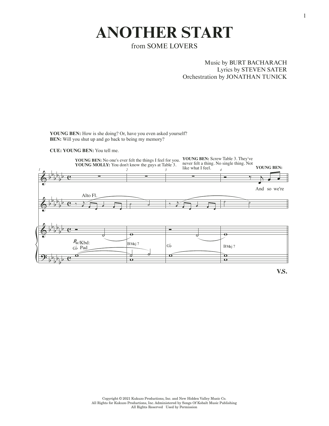 Burt Bacharach & Steven Sater Another Start (from Some Lovers) sheet music notes and chords. Download Printable PDF.