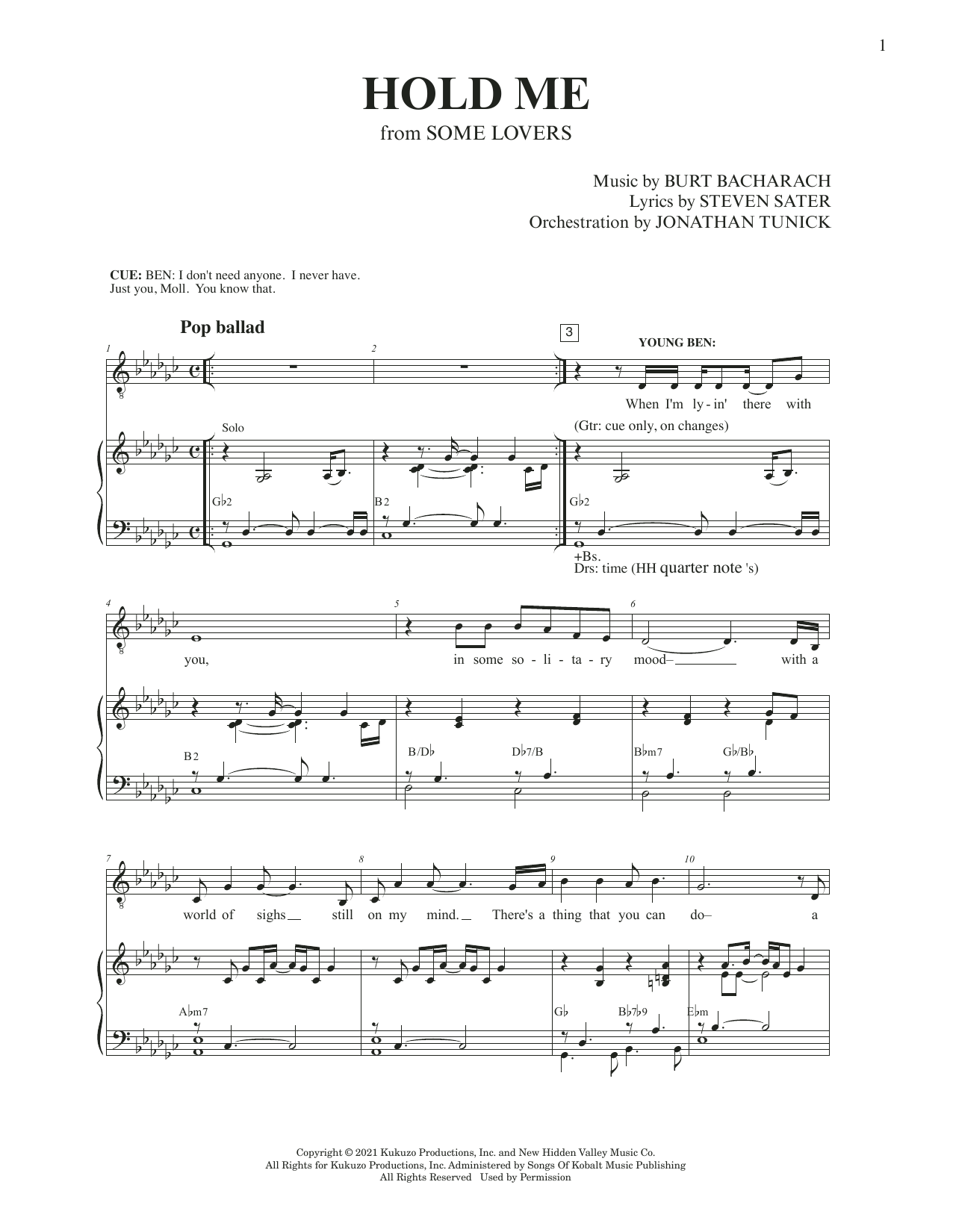 Burt Bacharach & Steven Sater Hold Me (from Some Lovers) sheet music notes and chords. Download Printable PDF.