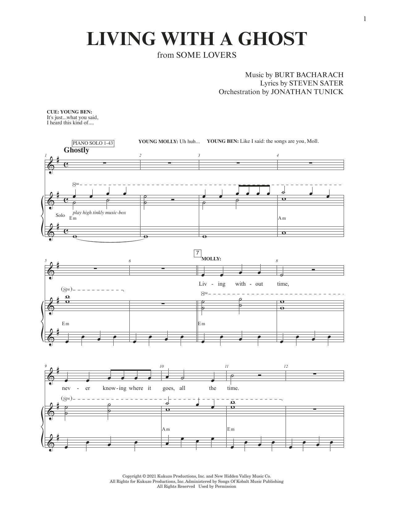 Burt Bacharach & Steven Sater Living With A Ghost (from Some Lovers) sheet music notes and chords. Download Printable PDF.