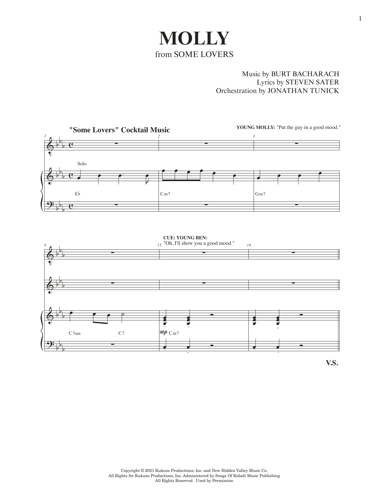 Burt Bacharach & Steven Sater Molly (from Some Lovers) sheet music notes and chords. Download Printable PDF.