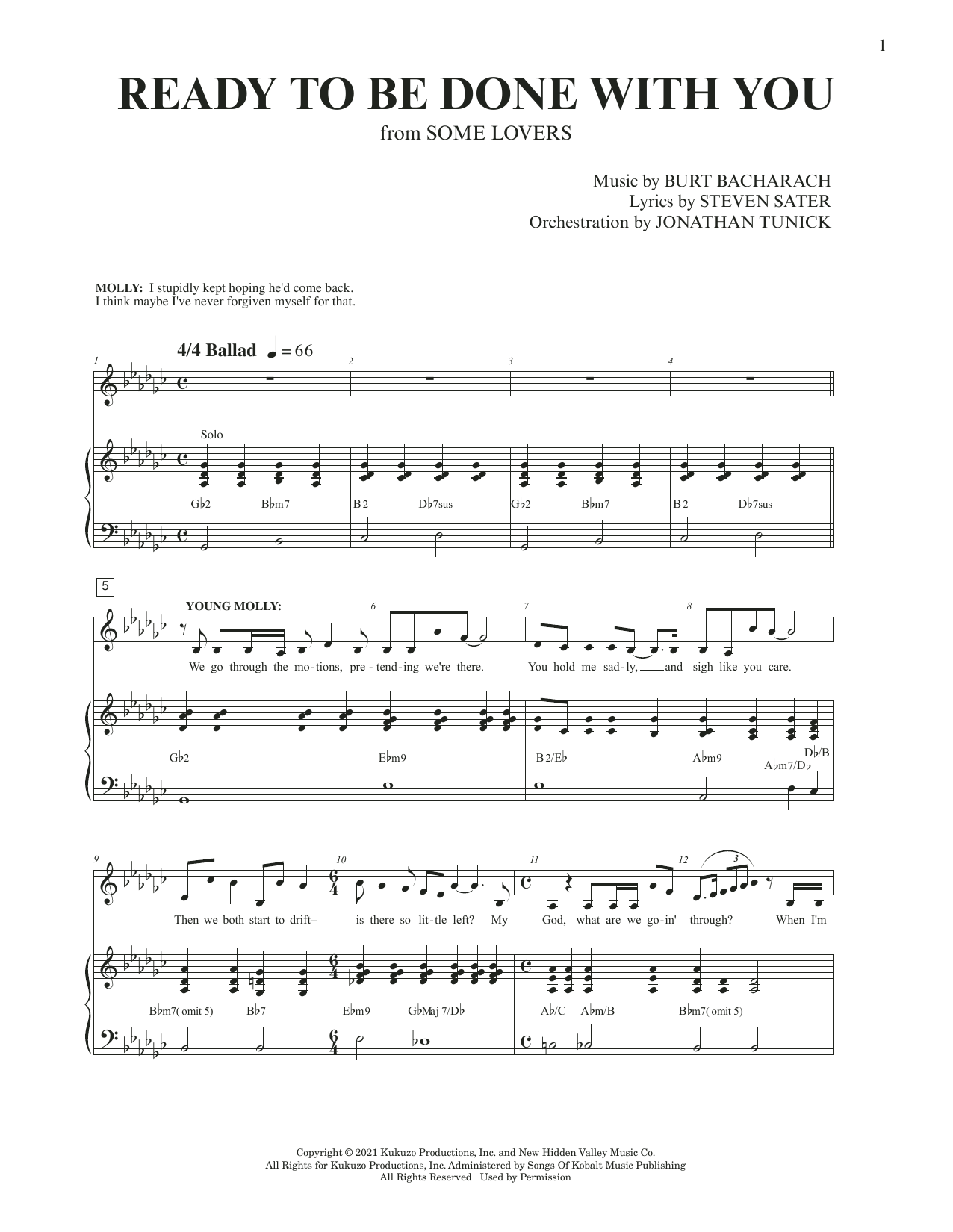 Burt Bacharach & Steven Sater Ready To Be Done With You (from Some Lovers) sheet music notes and chords. Download Printable PDF.