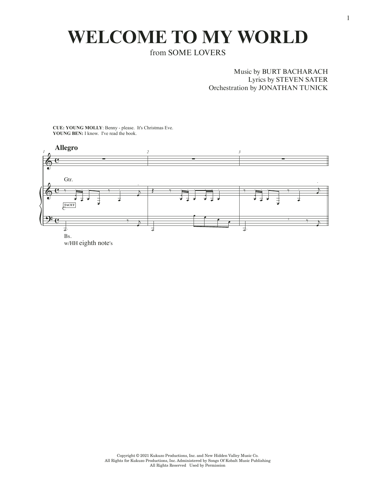 Burt Bacharach & Steven Sater Welcome To My World (from Some Lovers) sheet music notes and chords. Download Printable PDF.