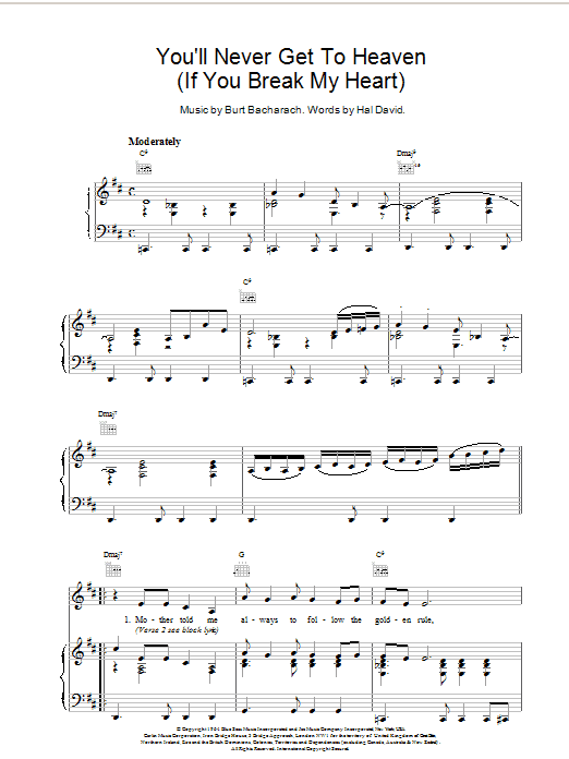 Bacharach & David You'll Never Get To Heaven (If You Break My Heart) sheet music notes and chords. Download Printable PDF.