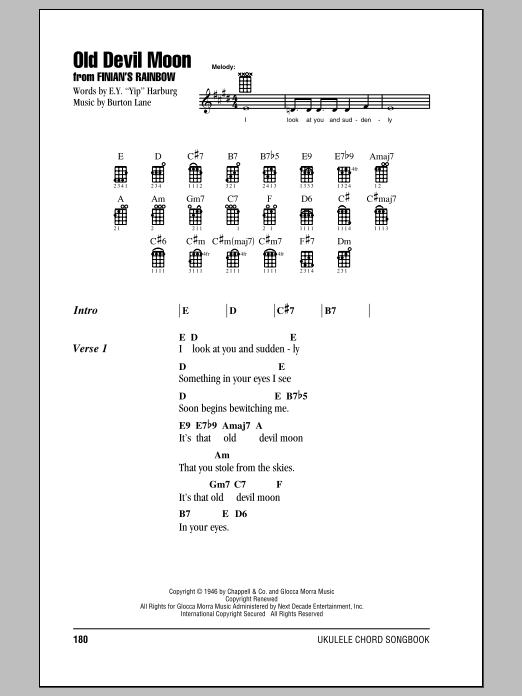 Burton Lane Old Devil Moon sheet music notes and chords. Download Printable PDF.