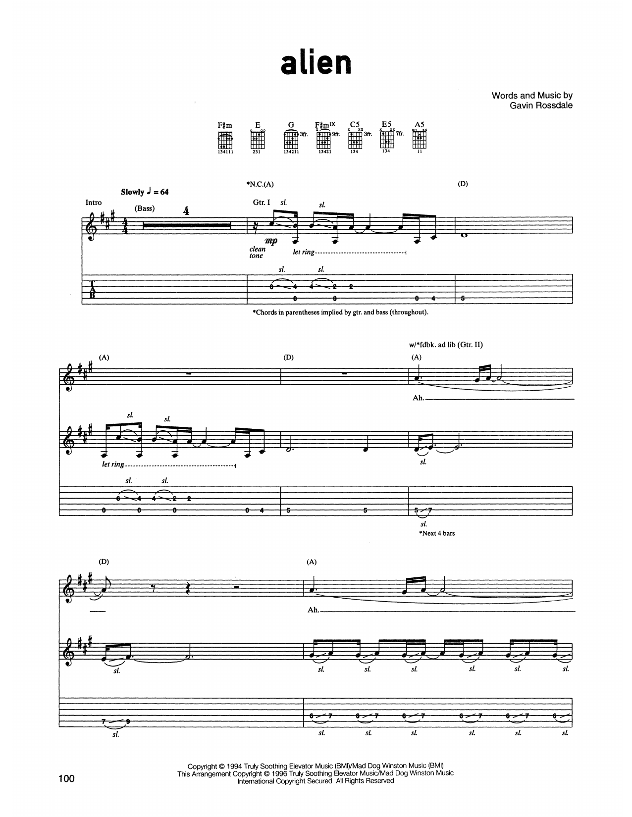 Bush Alien sheet music notes and chords. Download Printable PDF.