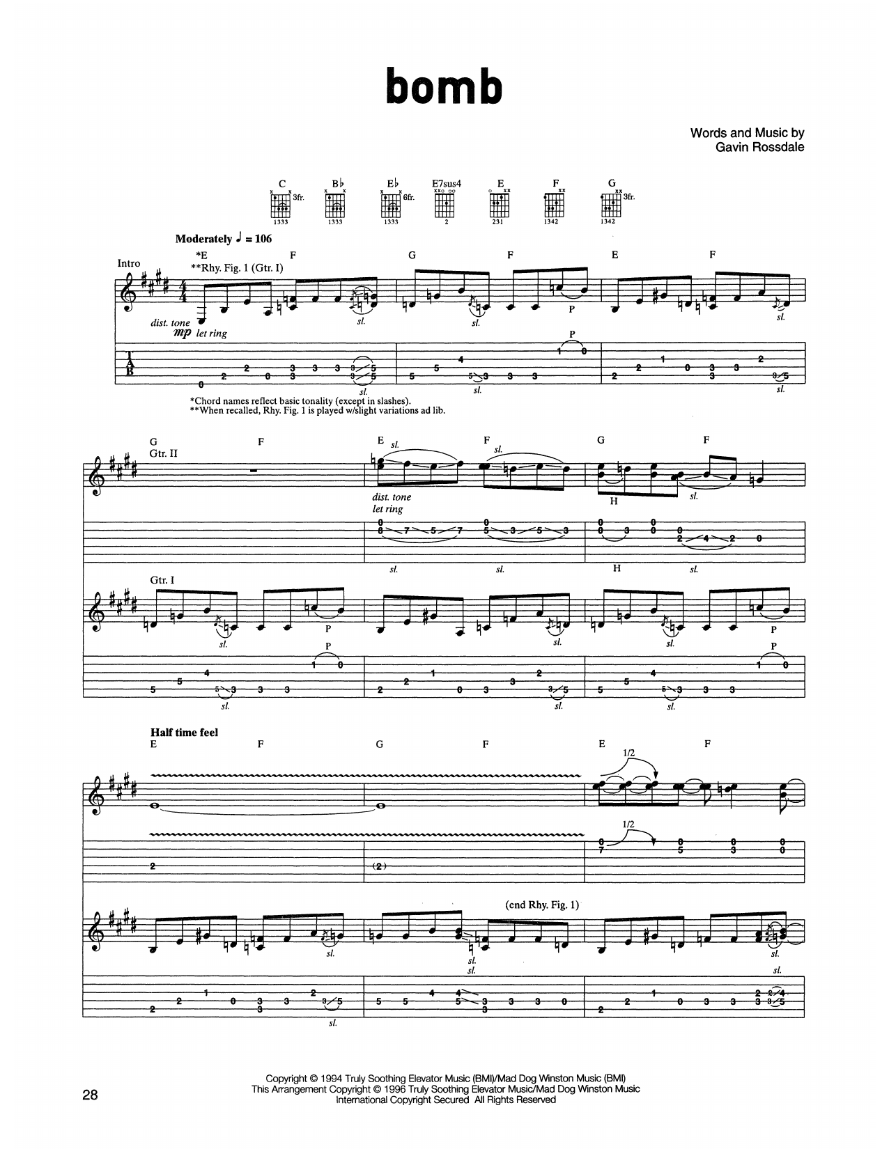 Bush Bomb sheet music notes and chords. Download Printable PDF.