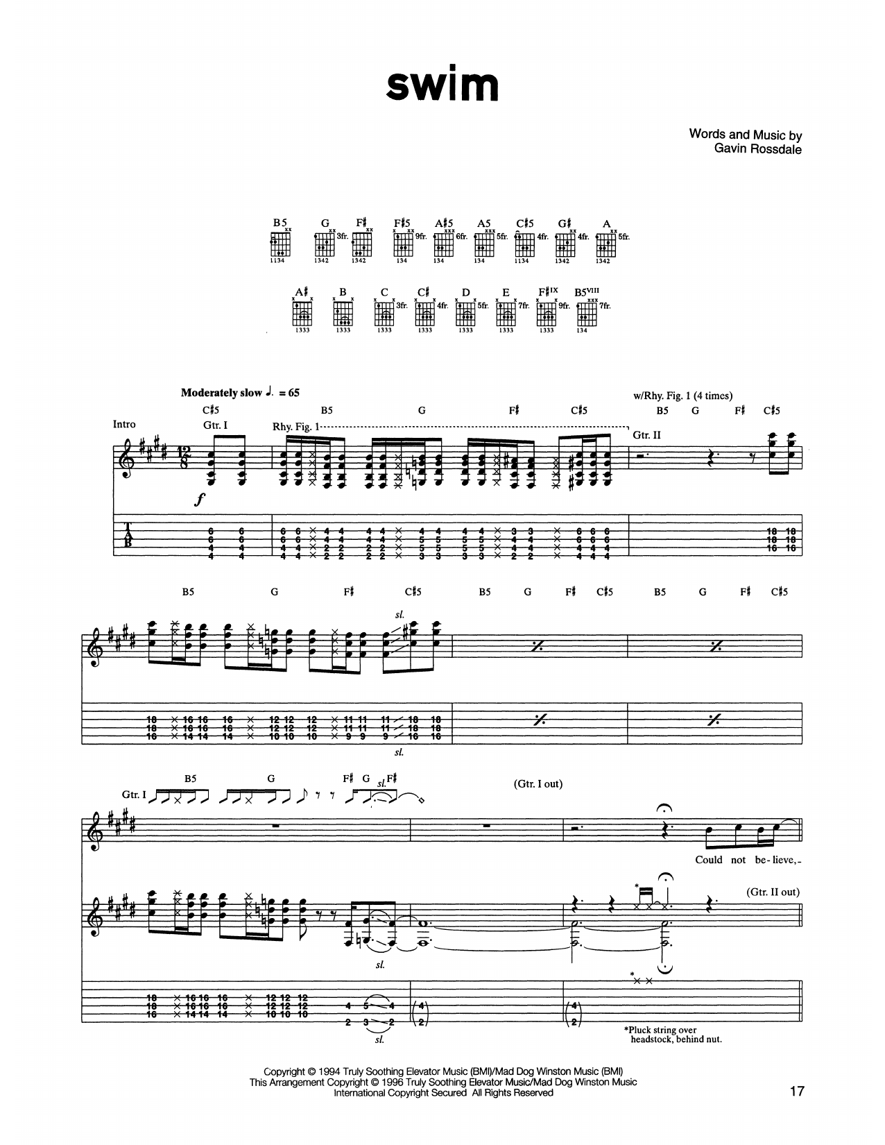 Bush Swim sheet music notes and chords. Download Printable PDF.