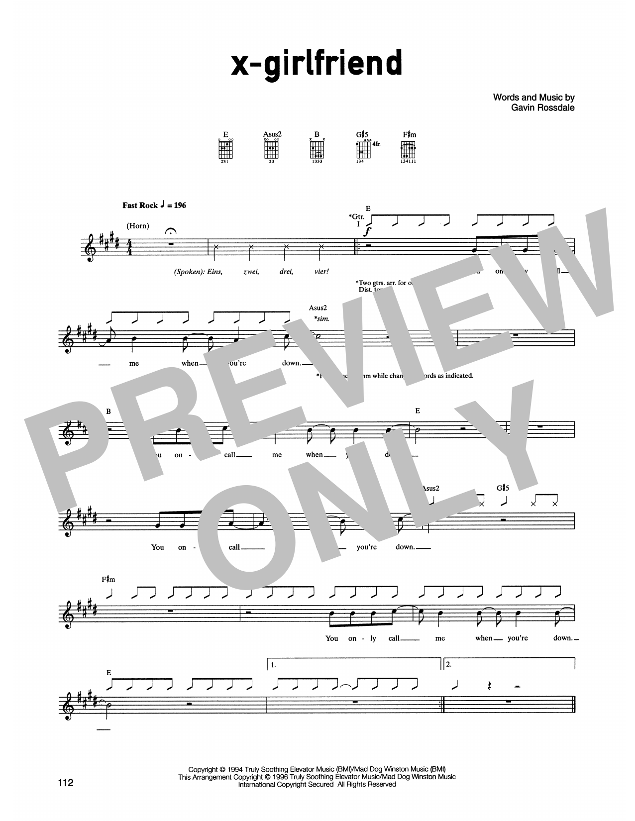 Bush X-Girlfriend sheet music notes and chords. Download Printable PDF.