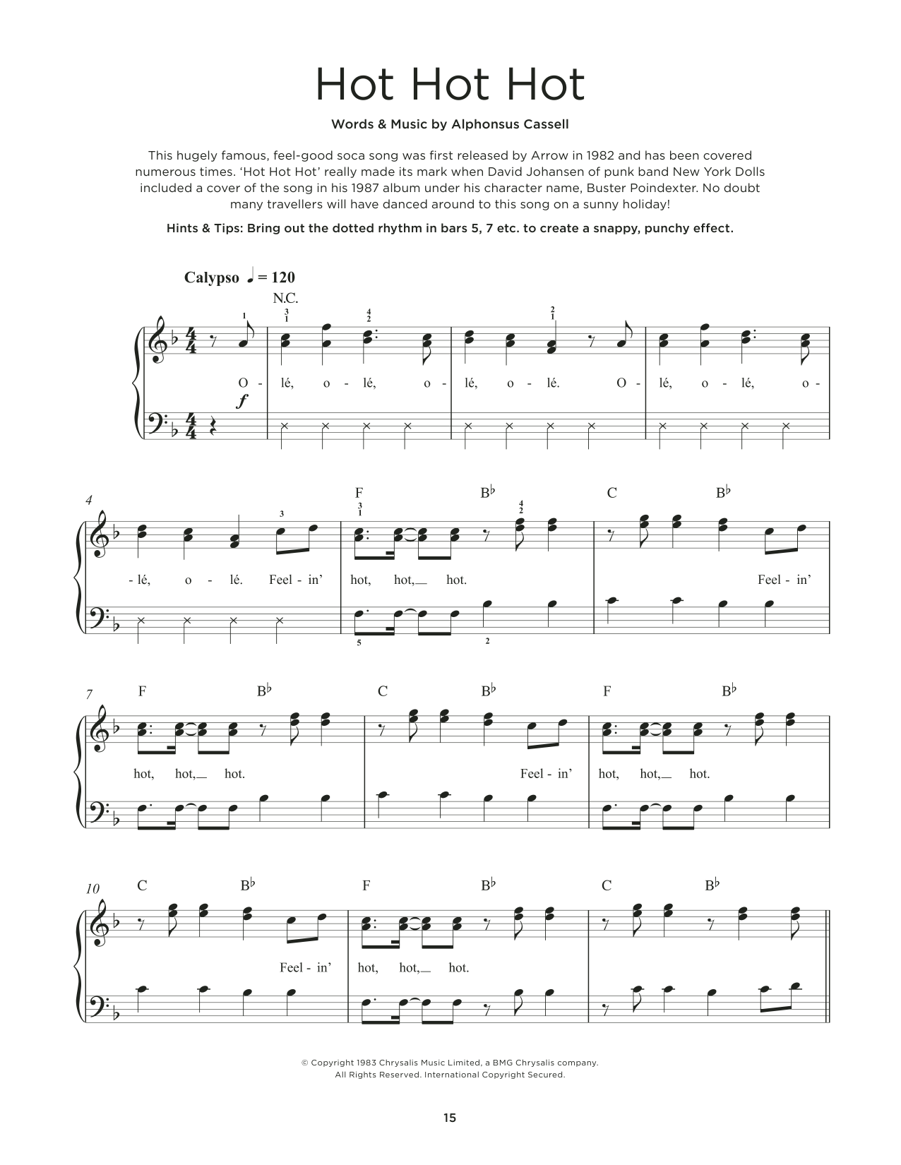 Buster Poindexter Hot Hot Hot sheet music notes and chords. Download Printable PDF.